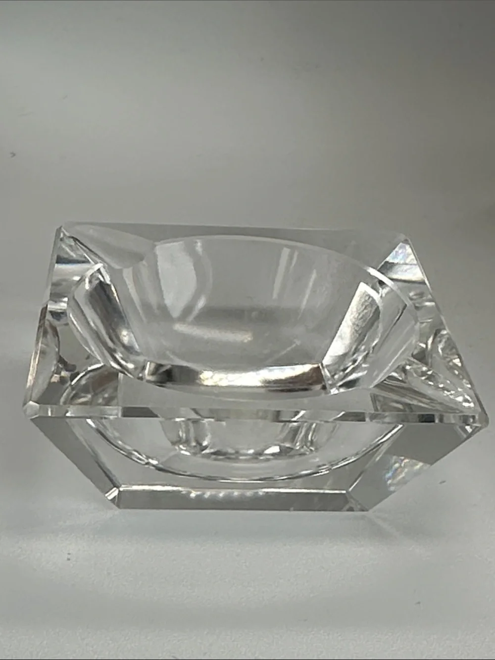 Cut Crystal Square Glass Ashtray / trinket dish small - Clear Finish